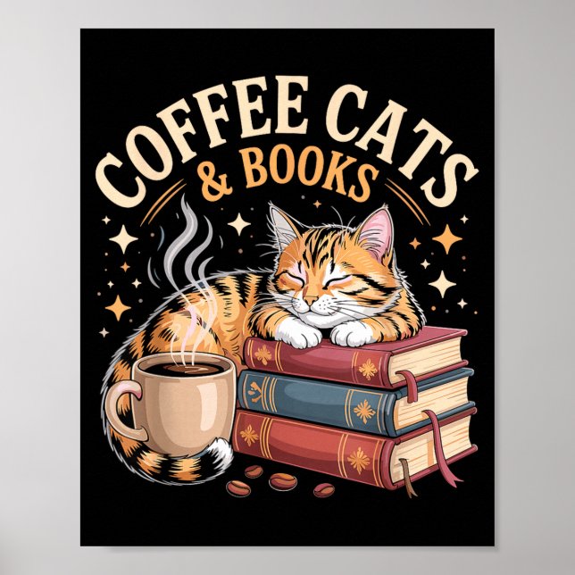 Cozy Reading Cat Coffee And Books Lover Artwork  Poster (Vorne)