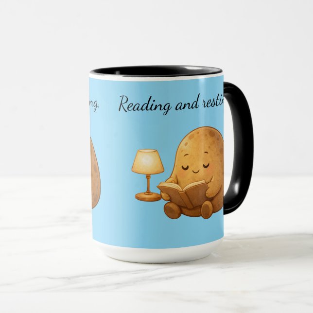 Cozy Reading Potato Persona Lamp Cartoon Art Tasse (VorderseiteRechts)