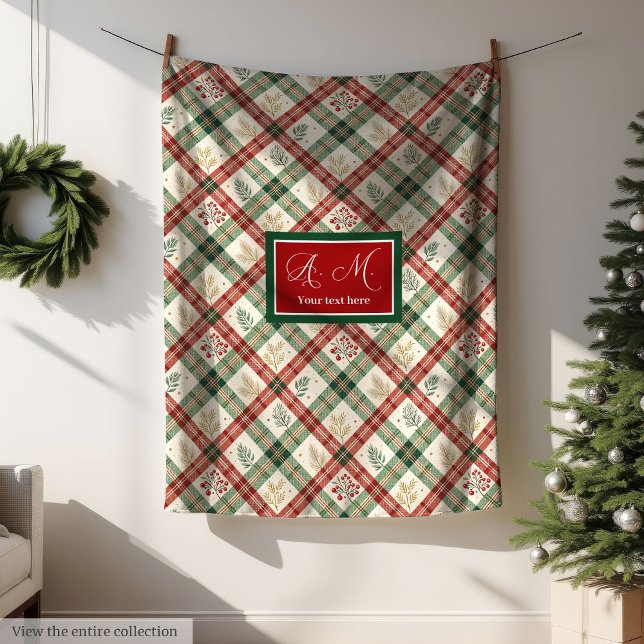 Cozy red and green watercolor holly berry blanket fleecedecke (Cozy red and green watercolor holly berry blanket)