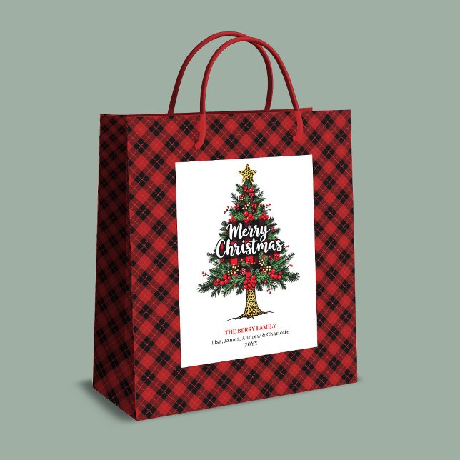 Cozy red black plaid gift bag Christmas custom Mittlere Geschenktüte (Cozy red black plaid gift bag Christmas custom)