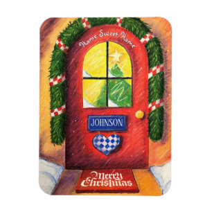 Cozy Red Front Door - Merry Christmas - Snow Home Magnet
