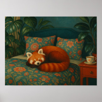 Cozy Red Panda Floral Poster