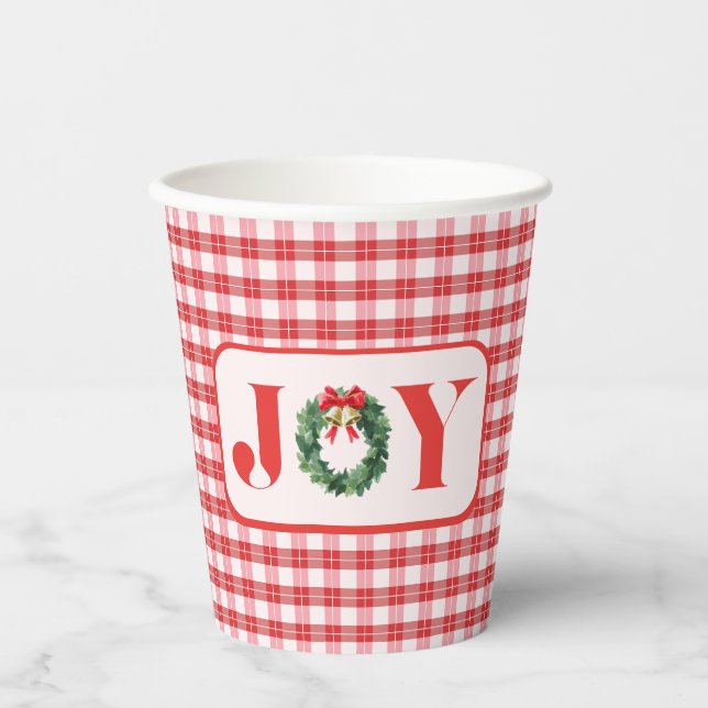 Cozy Red Plaid Christmas Pappbecher (Vorderseite)