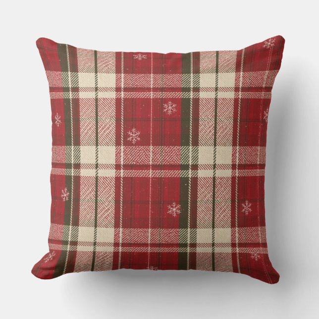 Cozy Red Plaid Snowflake Christmas Throw Pillow Kissen (Vorderseite)
