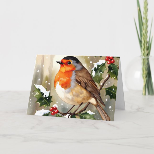Cozy Robin Christmas Watercolor Illustration Karte (Vorderseite)