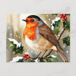 Cozy Robin Christmas Watercolor Illustration Postkarte