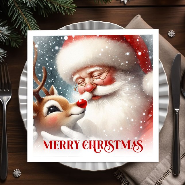 Cozy Santa and Rudolph Christmas Dinner Party   Serviette (Cozy Santa and Rudolph Christmas Dinner Party Napkins

)
