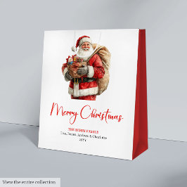 Cozy Santa Claus Minimalist Script Font Gift Bag Mittlere Geschenktüte