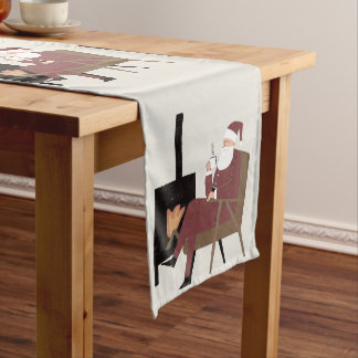 Cozy Santa Fireplace Pattern Holiday Table Runner Großer Tischläufer