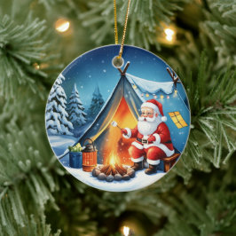 Cozy Santa Winter Camping Adventure Keramik Ornament
