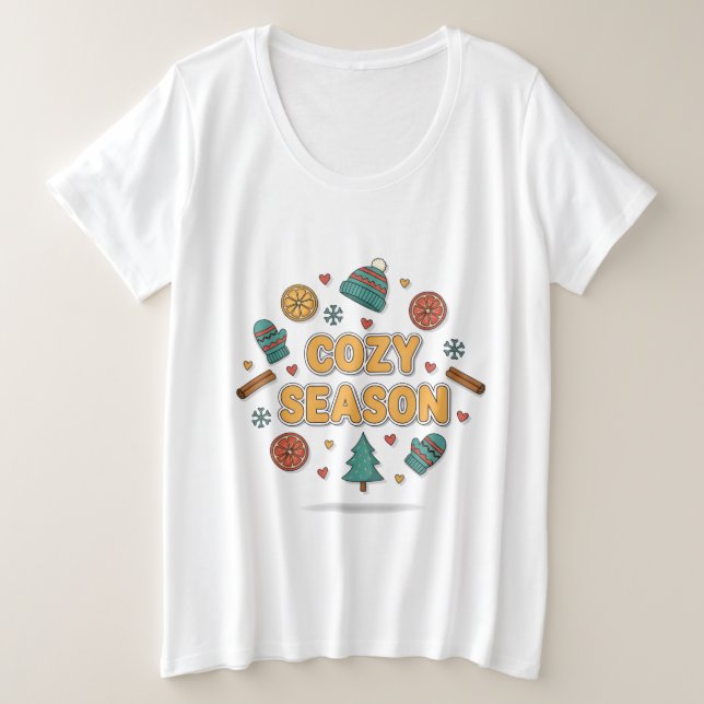 Cozy Season Holiday Elements – Style B Große Größe T-Shirt (Design vorne)