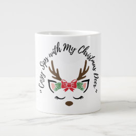 Cozy Sips with My Christmas Deer” – Cute Reindeer  Jumbo-Tasse