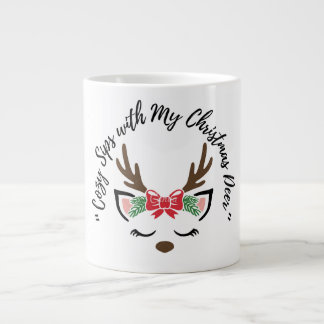 Cozy Sips with My Christmas Deer” – Cute Reindeer  Jumbo-Tasse