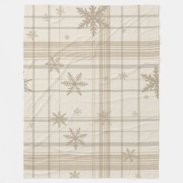 Cozy Snowflake Gingham Plaid Blanket –Warm Neutral Fleecedecke