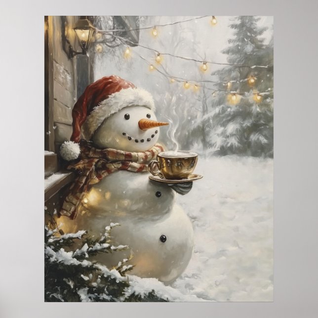 Cozy Snowman with Coffee Christmas Wall Art  Poster (Vorne)
