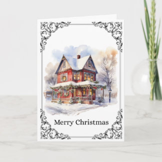 Cozy Snowy Victorian House – Merry Christmas Card Karte