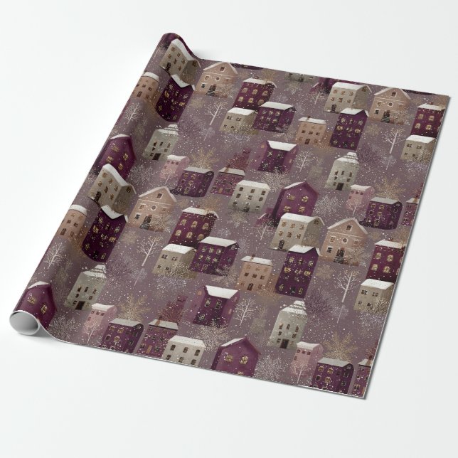 Cozy Snowy Winter Village Pattern (1) Geschenkpapier (Ungerollt)