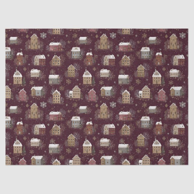 Cozy Snowy Winter Village Pattern (2) Seidenpapier (Vorderseite)