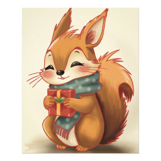 Cozy Squirrel with a Gift – Whimsical Winter Woodl Fotodruck