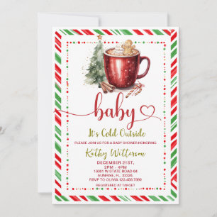 Cozy Stripe Roter Becher Weihnachten Baby Shower Einladung