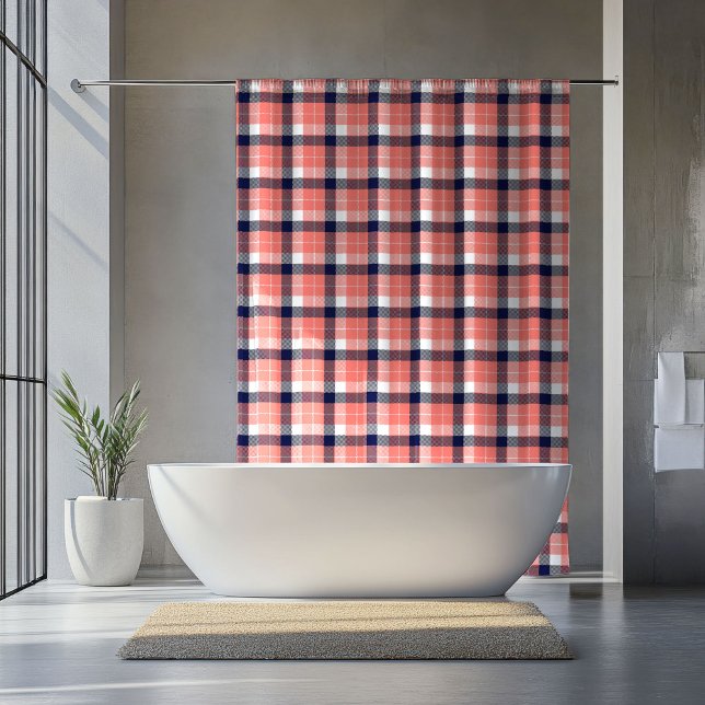 Cozy Tartan Curtain Coral Navy Gift for Retirement Duschvorhang (Cozy Tartan Curtain Coral Navy Gift for Retirement)