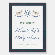 Cozy Tartan Rocking Horse Baby Shower Welcome Sign