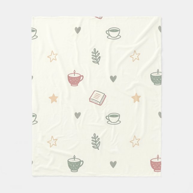 Cozy Tea Books Candle Pattern Soft Fleecedecke (Vorderseite)