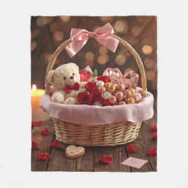 Cozy Teddy Rose Basket Romantic Valentine Fleecedecke