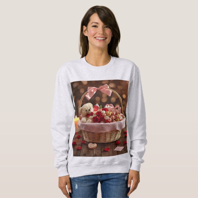 Cozy Teddy Rose Basket Romantic Valentine Sweatshirt (Vorne ganz)