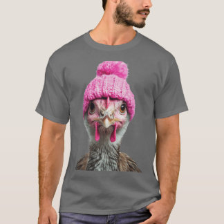 Cozy Turkey bird Wearing Pink Winter Hat Trendy An T-Shirt