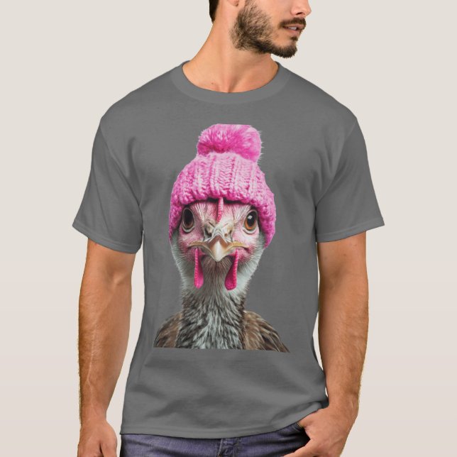 Cozy Turkey bird Wearing Pink Winter Hat Trendy An T-Shirt (Vorderseite)
