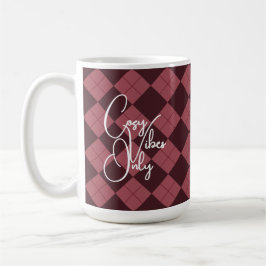 "Cozy Vibes Only" Deep Red Argyle Pattern Kaffeetasse