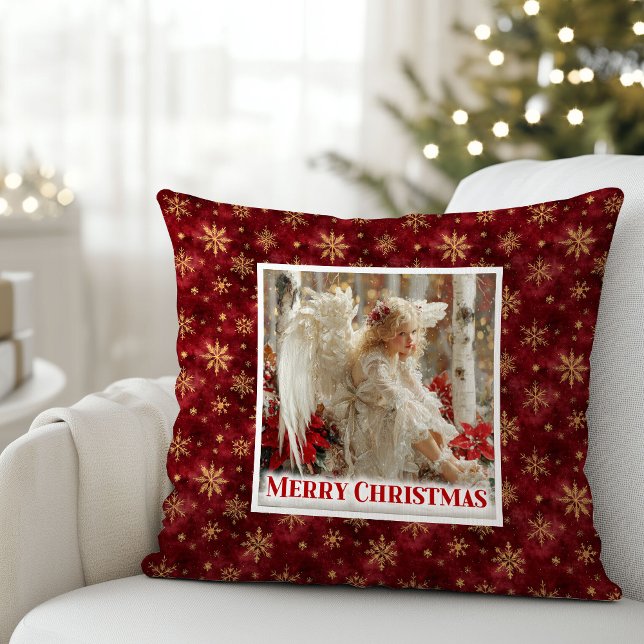 Cozy Victorian Angel Red Gold Festive Christmas  Kissen (Cozy Victorian Angel Red Gold Festive Christmas Pillow

)