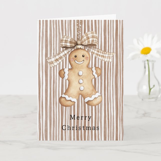 Cozy Warm Christmas Cute Happy Gingerbread Stripes Karte (Kleine Pflanze)