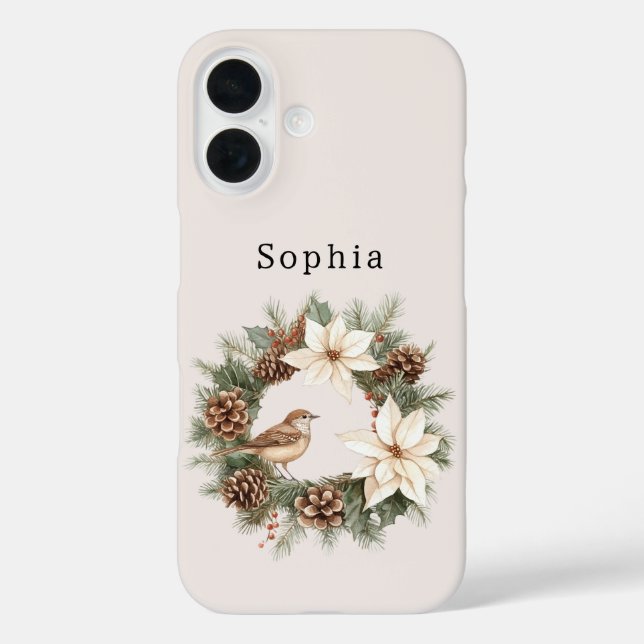Cozy Warm Christmas Poinsettia Pine Cones Bird Case-Mate iPhone Hülle (Rückseite)