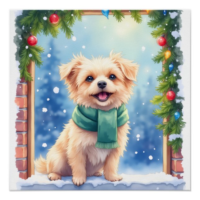 Cozy Watercolor Affenpinscher Christmas Snowy Poster (Vorderseite)