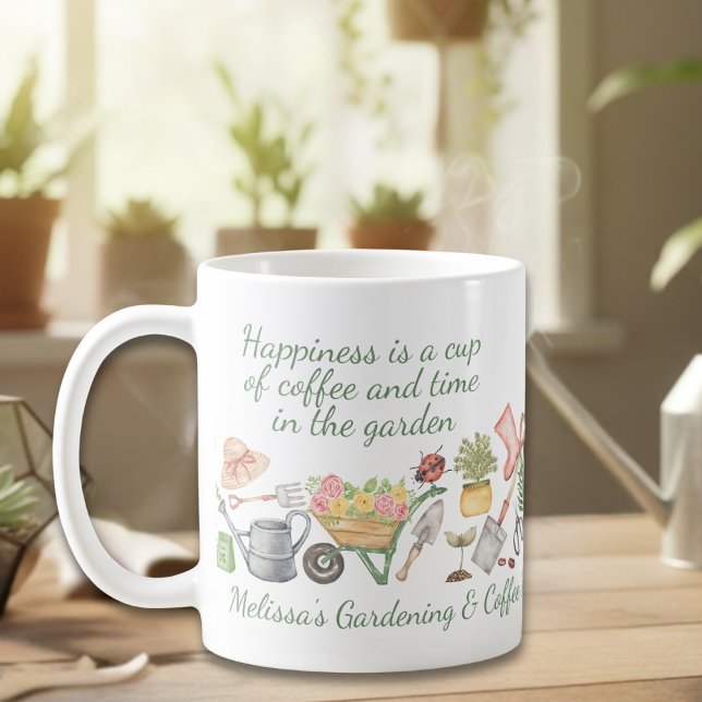 Cozy Watercolor Gardening Tools Rose Botanical  Kaffeetasse (Von Creator hochgeladen)