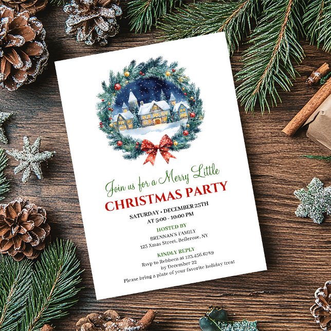 Cozy Watercolor Holiday Scene Christmas Invitation Einladung (Cozy Watercolor Holiday Scene Christmas Invitation)