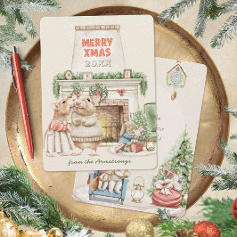 Cozy Watercolor Mice Vintage Christmas Feiertagskarte