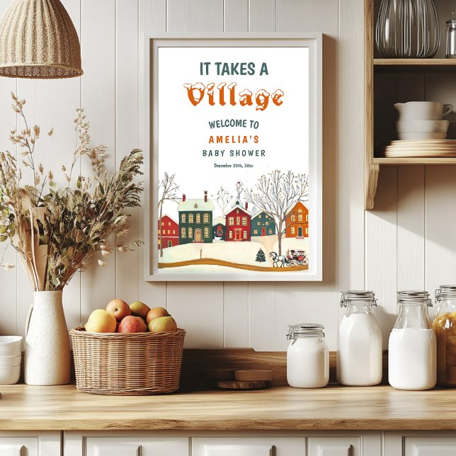 Cozy Winter Baby Shower Welcome Snowy Village Poster (Von Creator hochgeladen)