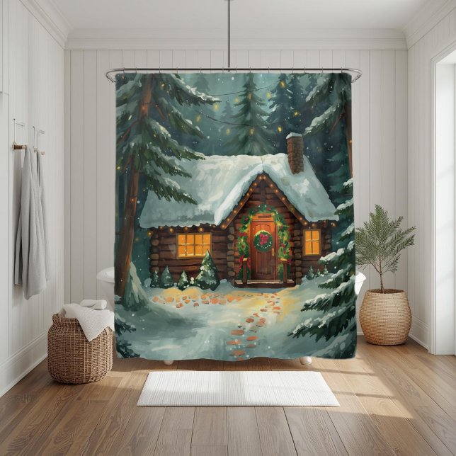 Cozy Winter Cabin in Forest Christmas  Duschvorhang (Von Creator hochgeladen)