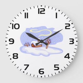 Cozy Winter Cabin in Snow Frosty Landscape Große Wanduhr