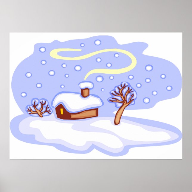 Cozy Winter Cabin in Snow Frosty Landscape Poster (Vorne)