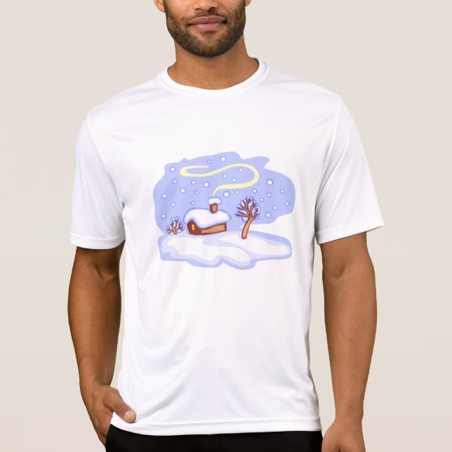 Cozy Winter Cabin in Snow Frosty Landscape T-Shirt (Vorderseite)