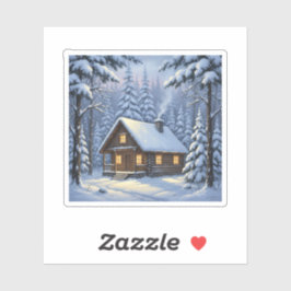 Cozy Winter Cabin in Snowy Forest Holiday  Aufkleber