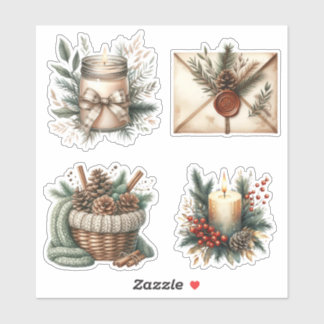 Cozy Winter Candle & Pinecone Aesthetic Stickers Aufkleber