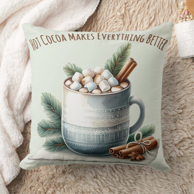 Cozy Winter Cocoa Marshmallow Mug Scene Kissen (Decke)