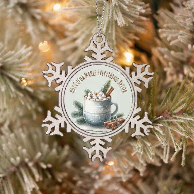 Cozy Winter Cocoa Marshmallow Scene Schneeflocken Zinn-Ornament (Baum)