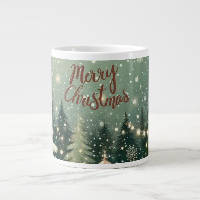 Cozy Winter Forest "Merry Christmas" Mug Jumbo-Tasse (Vorderseite)