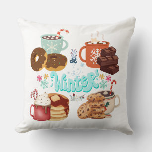 Cozy Winter Treats and Drinks Illustration Kissen